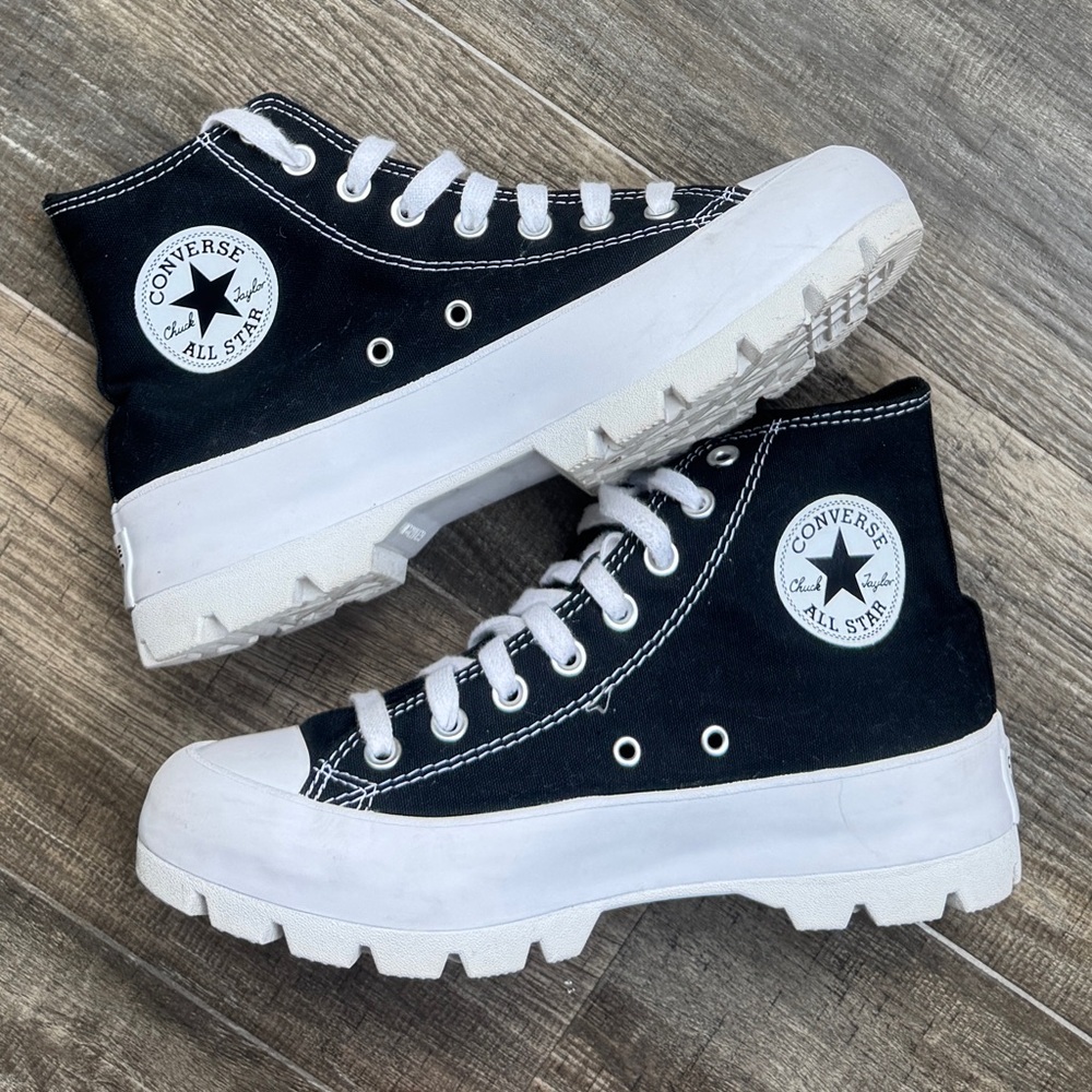 Converse Black & White Chunky Lug Sole High Top Sneakers